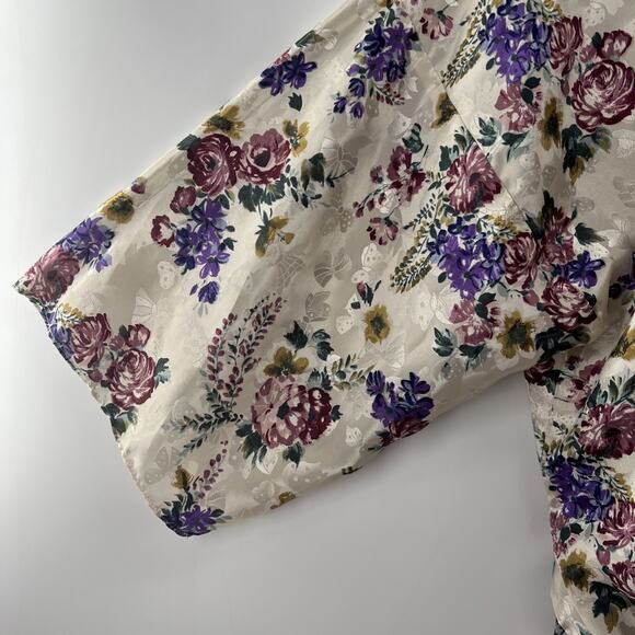 Vintage California Miss Robe Women Large Floral‎ Ivory Silky Damask Kimono - Picture 4 of 11